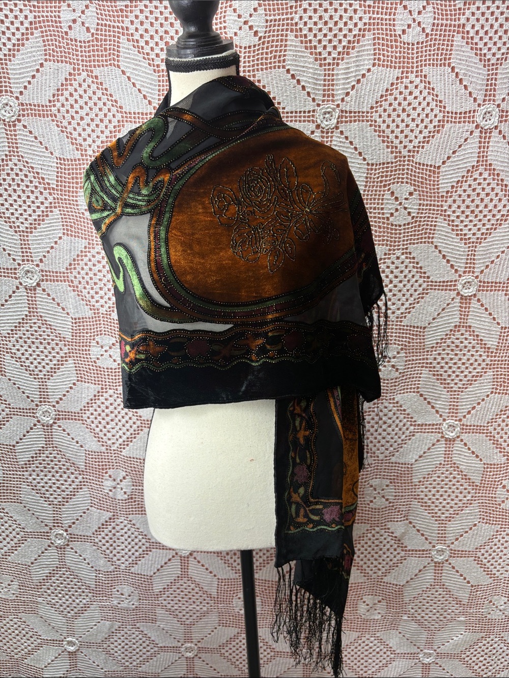 Silk Blend Velvet Floral Shawl